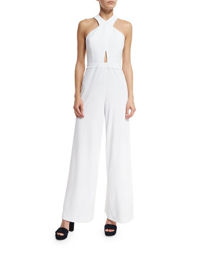 Alice And Olivia Trinity Cross-front Wide-leg Jumpsuit In White