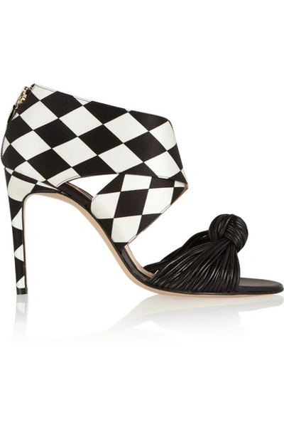 Bionda Castana Gabriella Printed Satin And Leather Sandals In Black