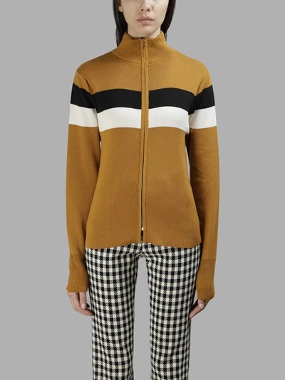 Wales Bonner Emory Striped-detail Zip-front Silk-blend Sweater In Dark Yellow