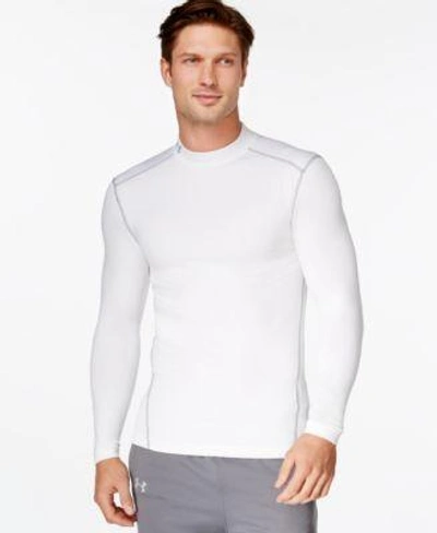 Shop Under Armour Men's Coldgear Mock Neck Long-sleeve T-shirt In White