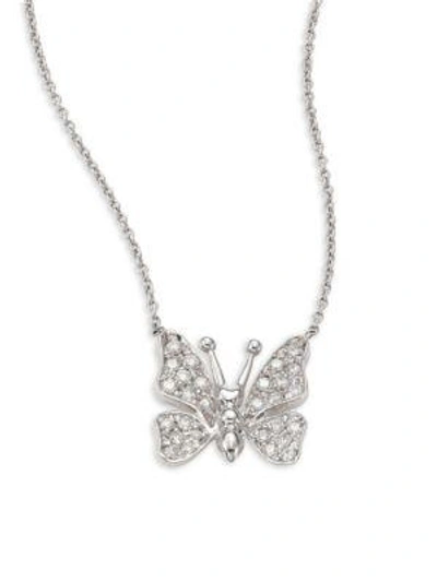 Shop Roberto Coin Small Butterfly Diamond & 18k White Gold Pendant Necklace