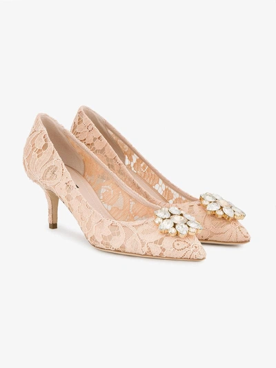 Shop Dolce & Gabbana Pink Bellucci Crystal 70 Lace Pumps In Nude&neutrals