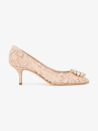 Shop Dolce & Gabbana Pink Bellucci Crystal 70 Lace Pumps In Nude&neutrals