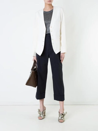 Shop Chloé Waistcoat Style Collarless Blazer In White