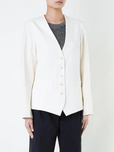 Shop Chloé Waistcoat Style Collarless Blazer In White