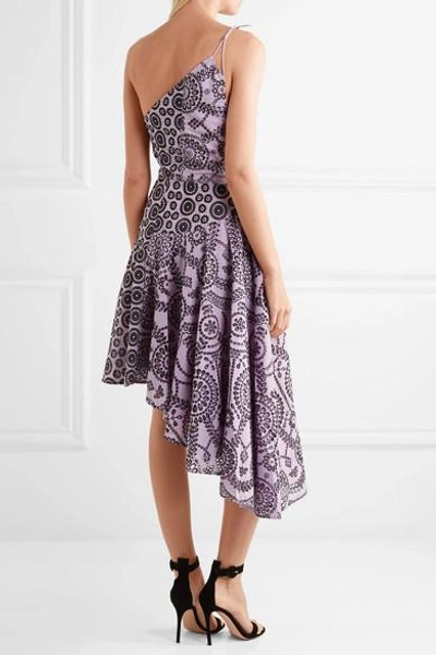 Shop Topshop Unique Cleary One-shoulder Broderie Anglaise Cotton Dress In Lilac