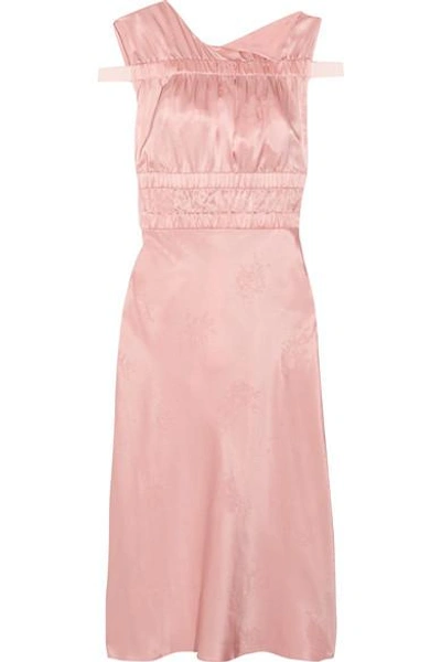 Shop Topshop Unique Lambeth Ruched Silk-jacquard Dress In Baby Pink