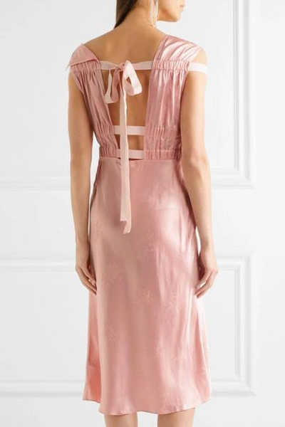 Shop Topshop Unique Lambeth Ruched Silk-jacquard Dress In Baby Pink