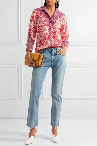 Shop Anna Sui Embroidered Printed Silk-crepon Shirt In Pink