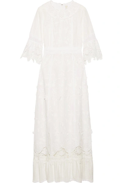 Anna Sui Daisy Fields Appliquéd Silk-blend And Broderie Anglaise Cotton Maxi Dress