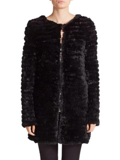 Shop Adrienne Landau Knit Rabbit Fur Coat In Black