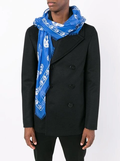 Shop Alexander Mcqueen Skull Scarf - Blue