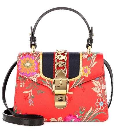 Shop Gucci Sylvie Mini Satin Shoulder Bag In Red