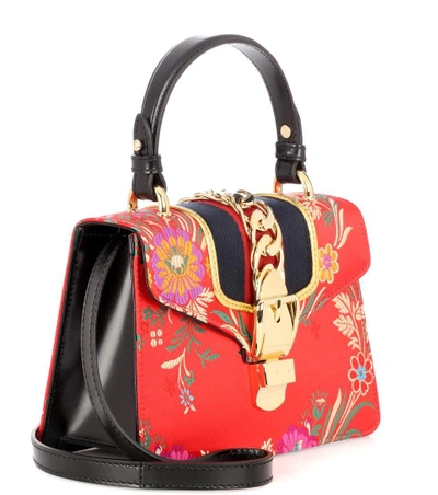 Shop Gucci Sylvie Mini Satin Shoulder Bag In Red