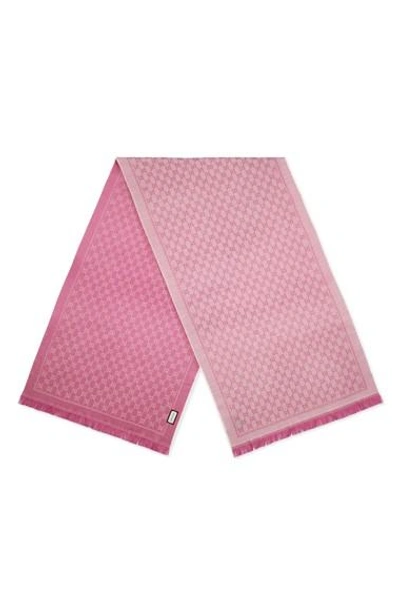 Shop Gucci Gg Jacquard Wool Scarf In Ivory/pink