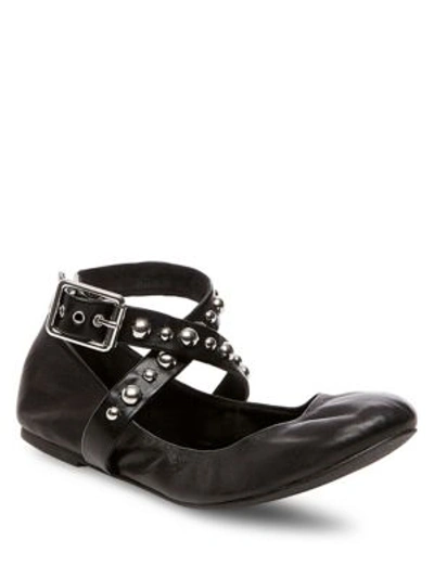 Steve Madden Mollie Leather Flats In Black Leather