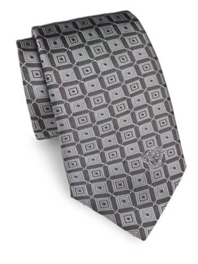 Versace Connected Italian Silk Boxed Tie In Grey