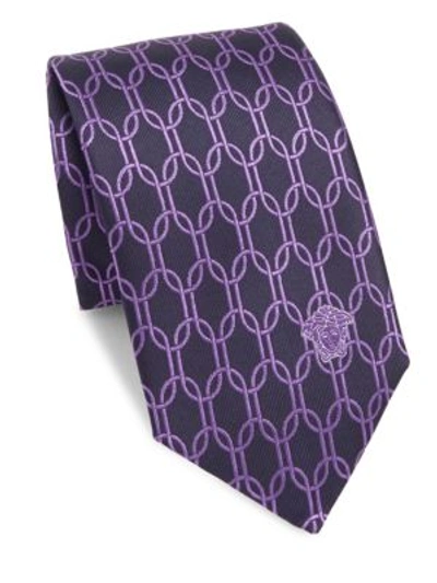 Versace Embroidered Silk Boxed Tie In Violet