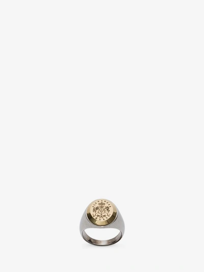 Shop Alexander Mcqueen Signet Ring In Antique Gold