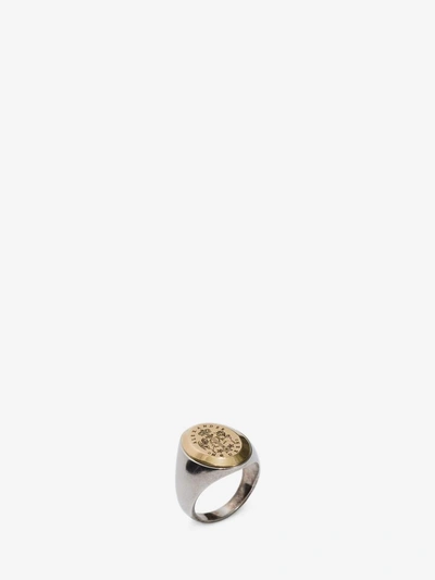 Shop Alexander Mcqueen Signet Ring In Antique Gold
