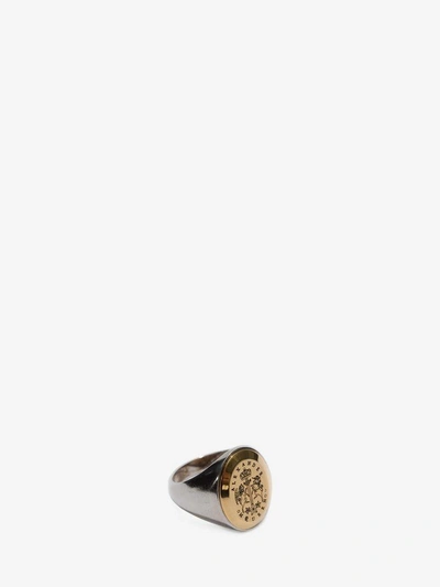 Shop Alexander Mcqueen Signet Ring In Antique Gold