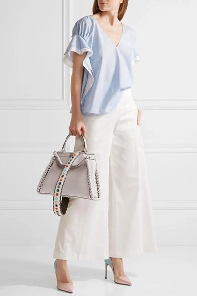 Shop Fendi Studded Two-tone Textured-leather Bag Strap
