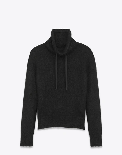 Saint Laurent Funnel Neck Sweater In Black Wool And Mohair