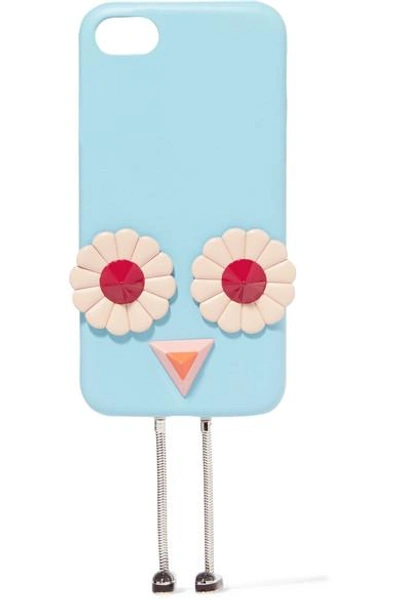 Shop Fendi Blossom Appliquéd Leather Iphone 7 Case In Blue