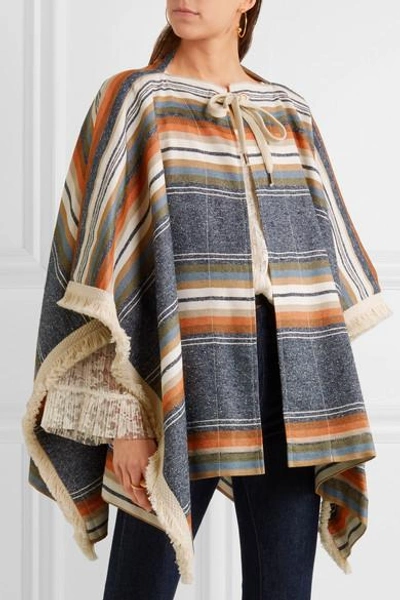 Shop See By Chloé Fringed Striped Canvas Cape