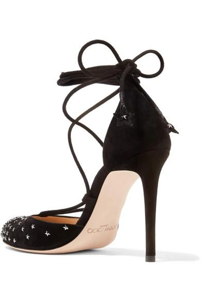 Shop Jimmy Choo Kamron 100 Lace-up Embellished Suede Pumps