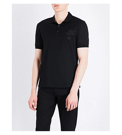 Shop Alexander Mcqueen Stallion-embroidered Cotton Polo Shirt In Black