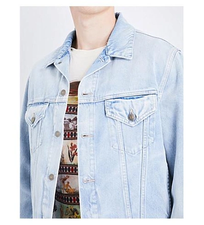 Shop Gucci Tiger-embroidered Denim Jacket In Blue