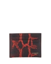 GIVENCHY SNAKESKIN-PRINT LEATHER CARD CASE, BLACK/RED