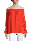 KOBI HALPERIN Solid Silk Off-The-Shoulder Top