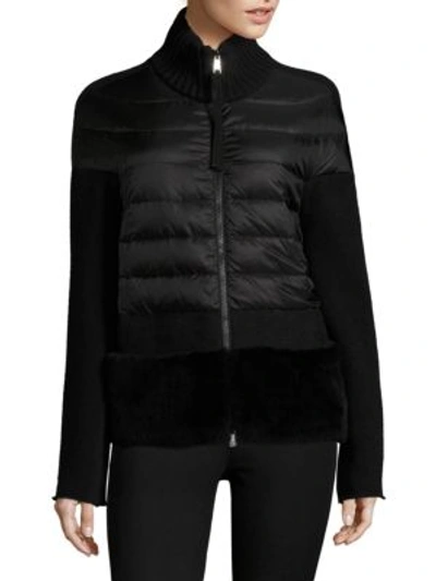 Shop Moncler Maglione Fur Panel Jacket In Black