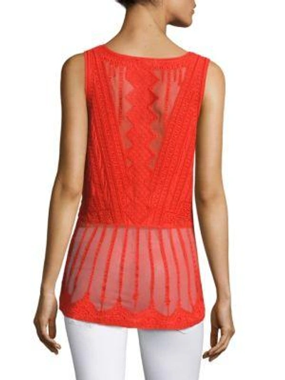 Shop Kobi Halperin Kayleigh Embroidered Mesh Peplum Top In Flame