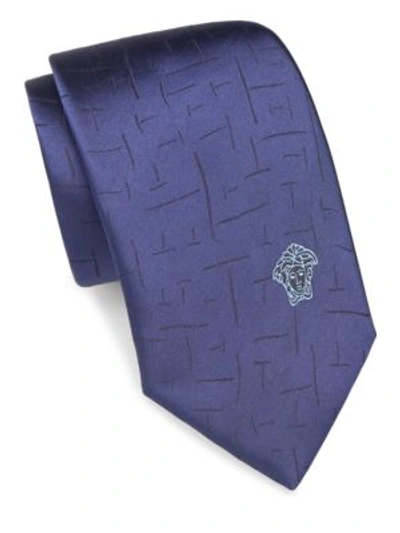 Versace Printed Silk Tie In Blue