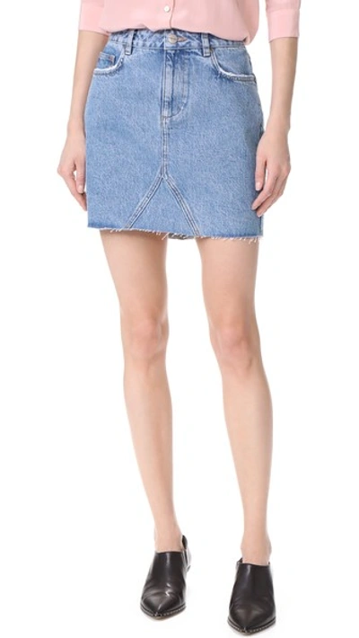 Anine Bing Raw Hem Denim Skirt In Blue