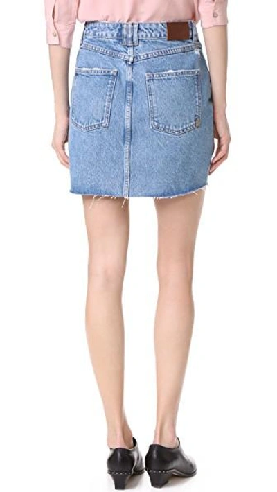 Shop Anine Bing Raw Hem Denim Skirt In Blue