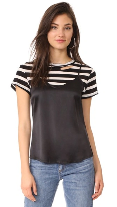 Rta Woman Layered Striped Cotton And Cashmere-blend And Silk-satin Top Black In Gondola