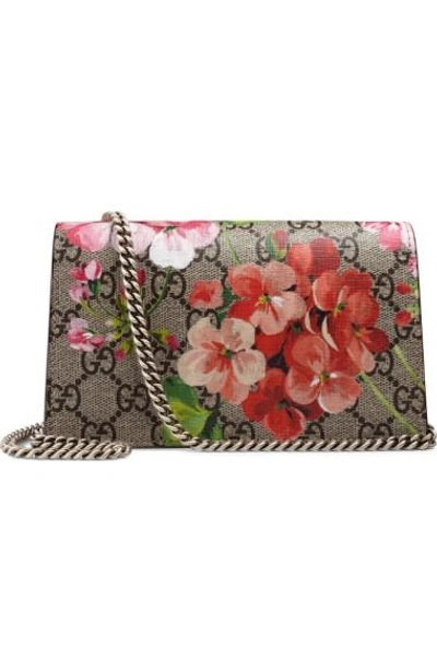 Shop Gucci Super Mini Dionysus Gg Blooms Canvas Shoulder Bag - Beige In Beige Ebony Multi/dry Rose