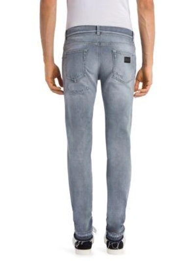 Shop Dolce & Gabbana Ripped Slim-fit Jeans In Medium Grey