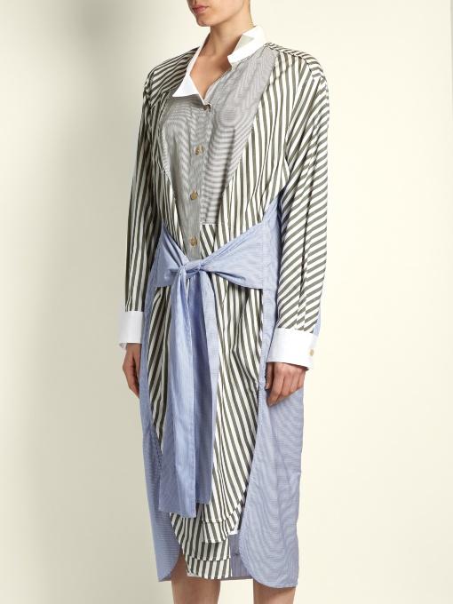 Loewe Asymmetric Striped Cotton Shirt Dress In Green ModeSens