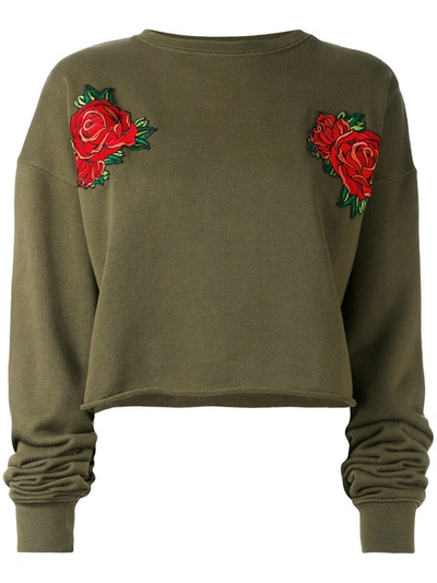 Each X Other Other - Rose Embroidered Cropped Sweatshirt