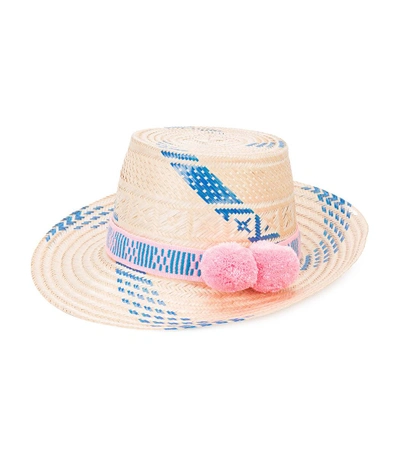Shop Yosuzi Blue & Pink 'marea' Oceanic Pom Pom Hat