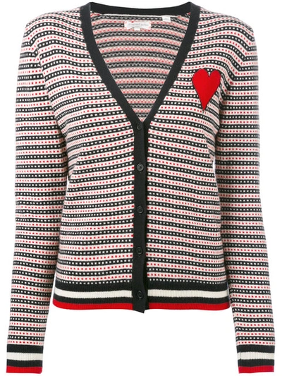 Chinti & Parker Cashmere Jacquard Heart Cardigan In Navy/cream/cherry