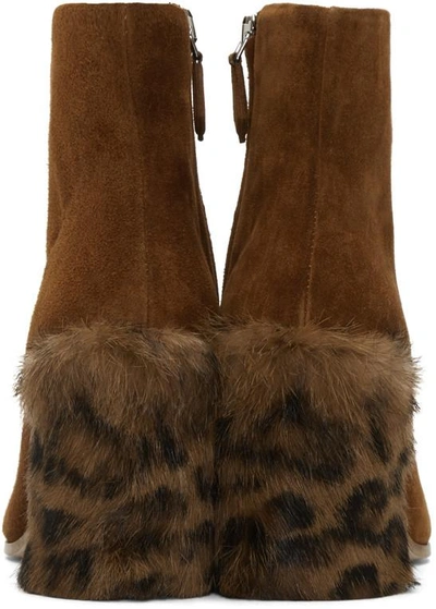 Shop Miu Miu Tan Leopard Fur Heel Boots
