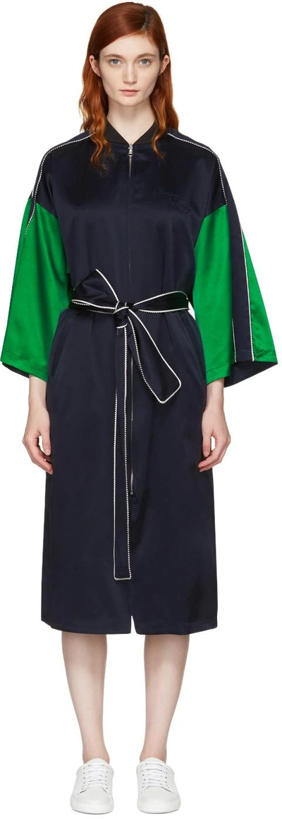 Shop Opening Ceremony Reversible Navy Silk Kimono Robe Coat