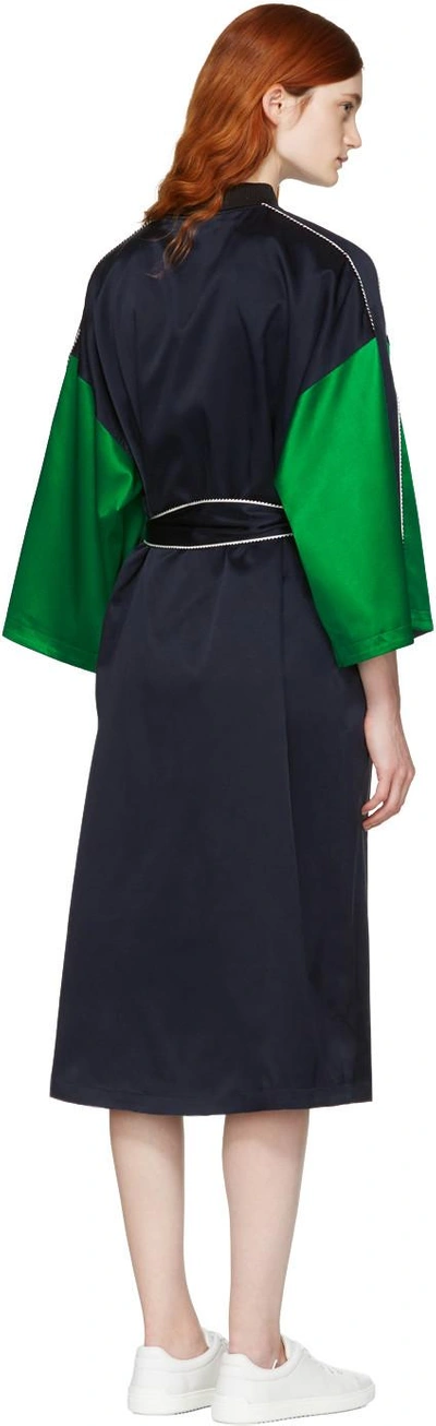 Shop Opening Ceremony Reversible Navy Silk Kimono Robe Coat