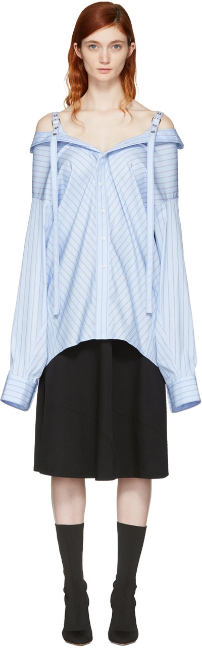 Ambush Ots Striped Cotton Shirt W/ Belt Straps In Light Blue
